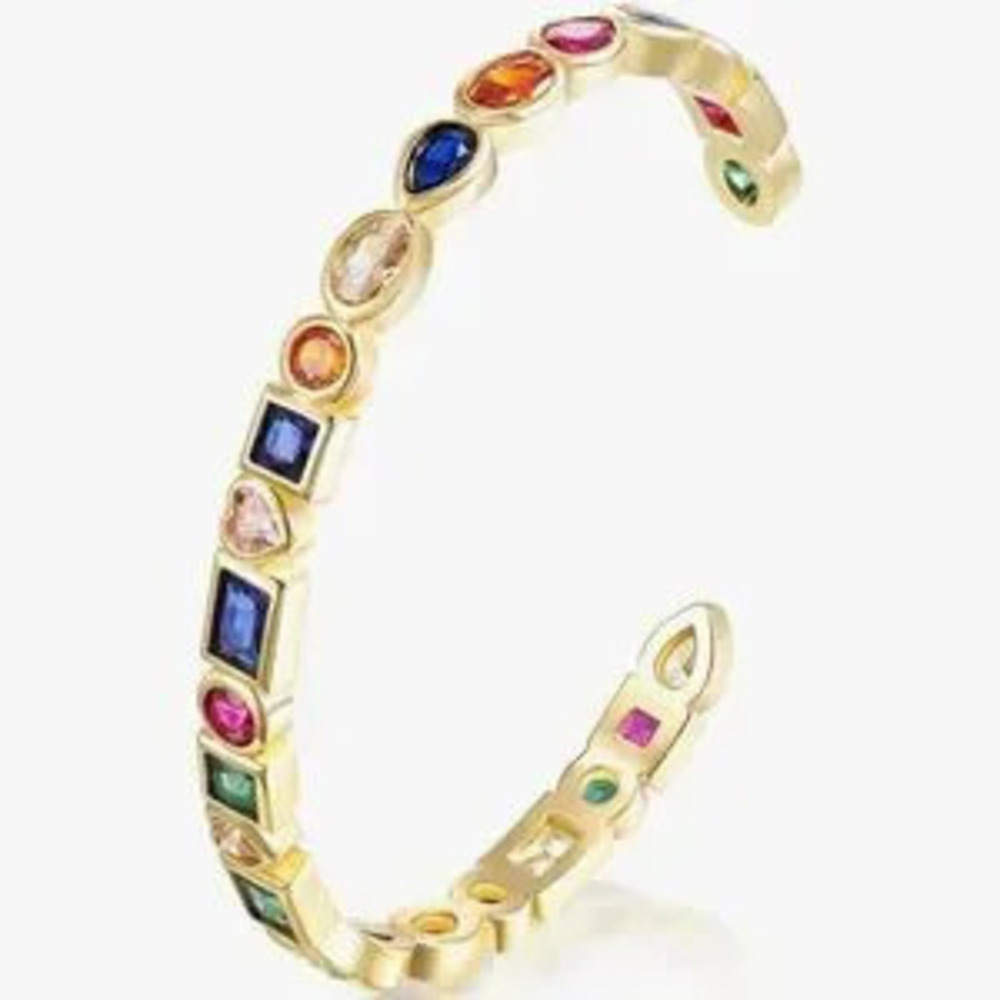 NEW?14k Gold Plated Multicolor Gemstone Gold Bangle - Picture 3 of 5